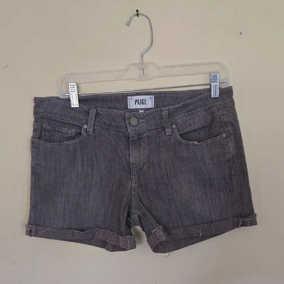 PAIGE Women's Charcoal Distressed Jean Shorts - Picture 1 of 6